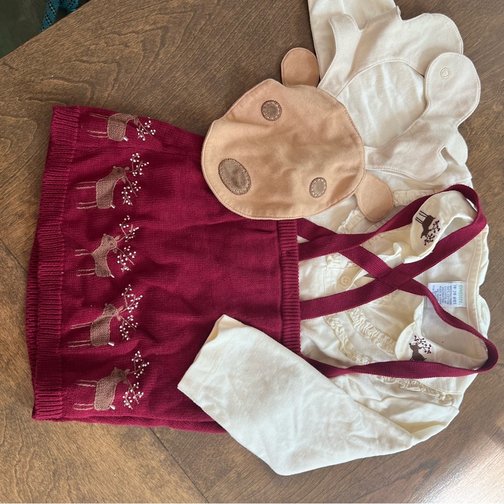 Burgundy Knit Dress with Deer Pattern